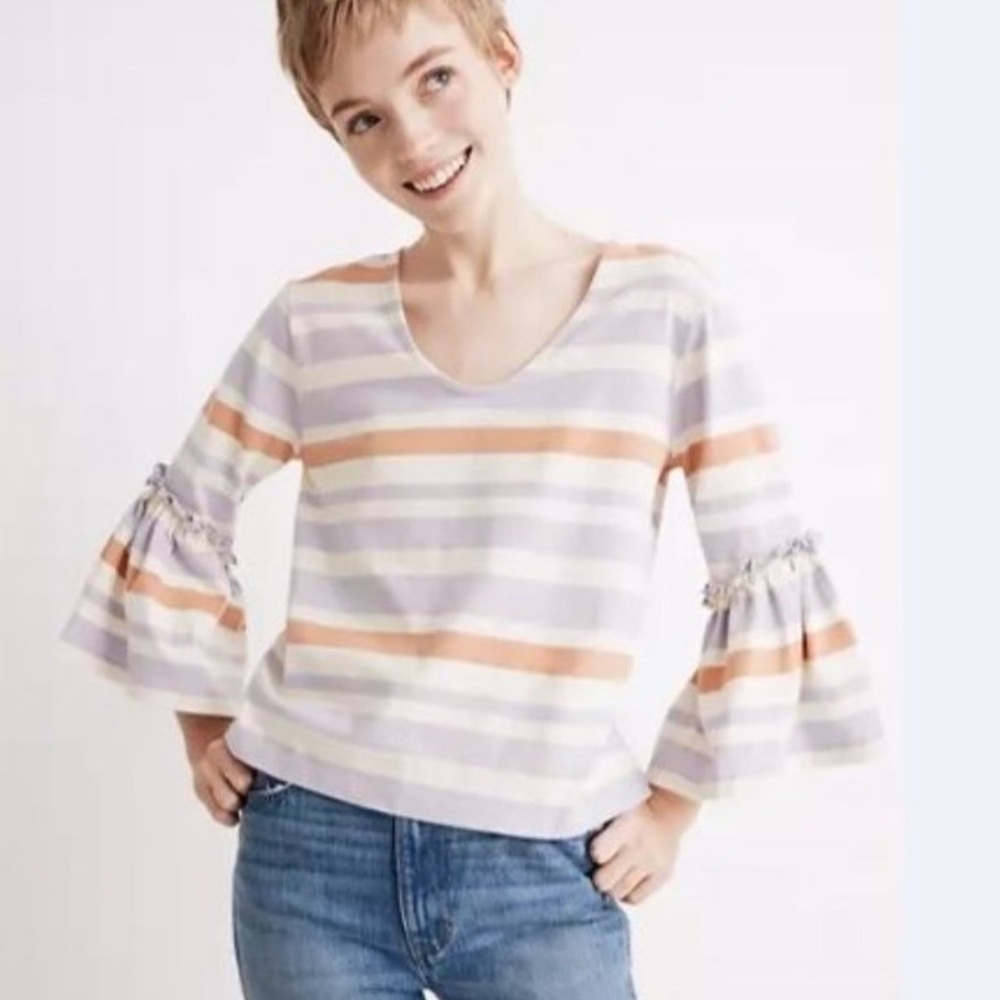 Madewell Ruffle-Sleeve Top in Fairhaven Stripe